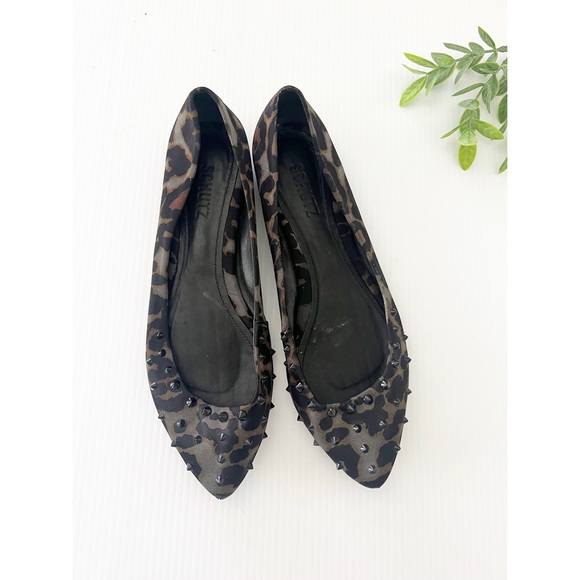 SCHUTZ- Black/Grey Leopard Print Studded Flats -10B - Picture 1 of 8